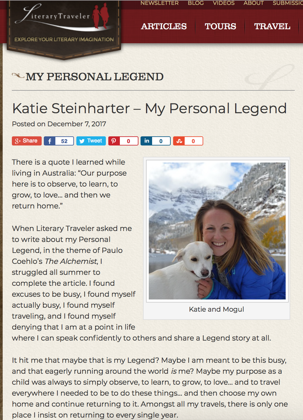 literary traveler personal legend katie steinharter